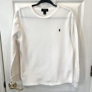 POLO Ralph Lauren: Waffle-Knit Long Sleeve Boys White Tee SZ XL (18-20)